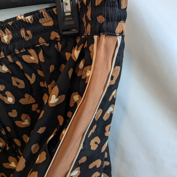 Crepe Wide Leg Pants Leopard Print with Contrast Stripe and Pockets XL - Picture 2 of 6